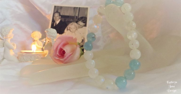 Kathryn created a comforting bracelet of aquamarine and moonstone beads, that felt like a hug from the angels after her parents passed.