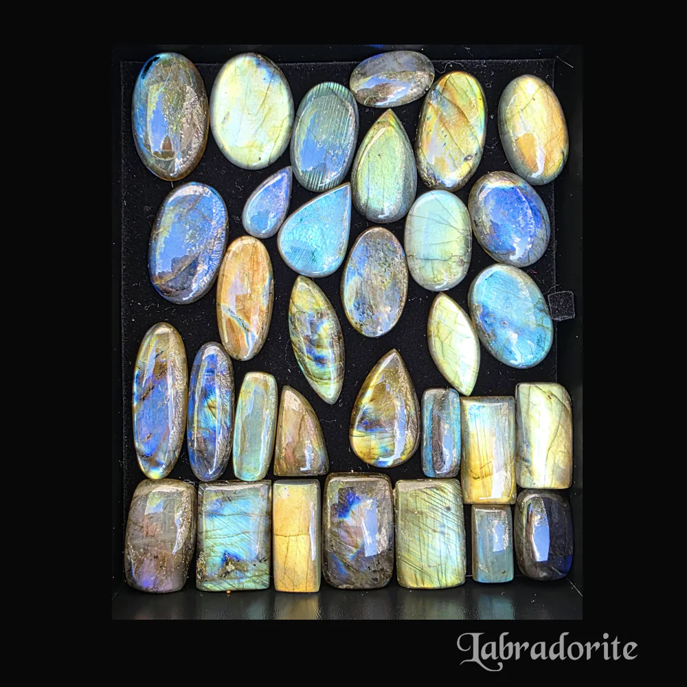 Small and medium labradorite in bright outdoor light