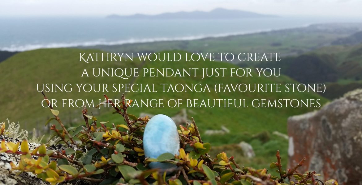 Kathryn would love to create a unique pendant just for you, using your special taonga (favourite stone) or from her range of beautiful gemstones. Beautiful larimar gemstone crystal with view over farmland and sea out to Kapiti Island, New Zealand.