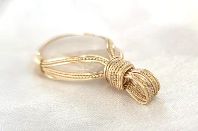 Gold now available. Rainbow moonstone with 14K gold-filled wire pendant, Kathryn Jane Design