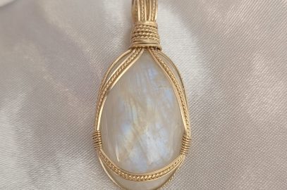 Rainbow moonstone with 14K gold-filled wire pendant, Kathryn Jane Design