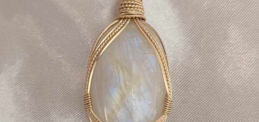 Rainbow moonstone with 14K gold-filled wire pendant, Kathryn Jane Design