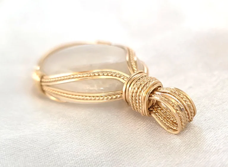 rainbow moostone wire-wrapped in 14k gold filled